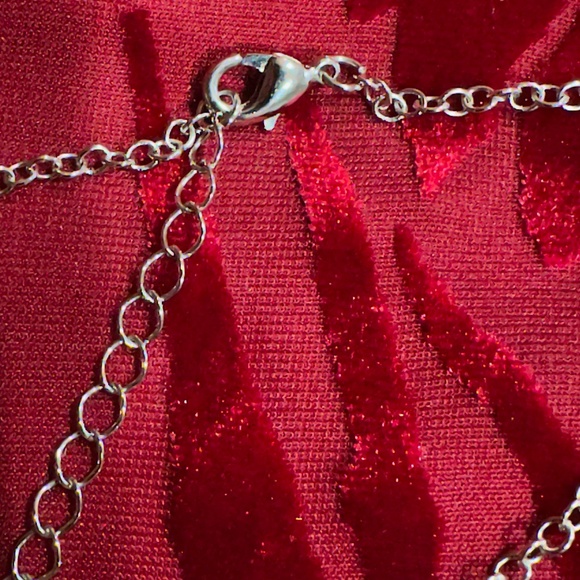 Silver Tone Clear Rhinestone Pendant Necklace with Tassle - Picture 10 of 16